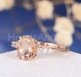 1.2ct Oval Cut Simulated Morganite Accented Engagement Ring 14k Rose Gold Plated