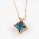 1.5ct London Blue Topaz Pendant Chain Princess Cut Kite Fish 14k Rose Gold Over