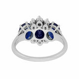 3ct Oval Cut Blue Sapphire Engagement Ring Unique Trilogy 14k White Gold Finish