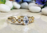 1.5ct Engagement Ring Oval Cut Diamond Floral Accents 14k Yellow Gold Finish