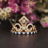 Princess Crown Women Engagement Ring 2.2ct Round Cut Diamond 14k YellowGold Over