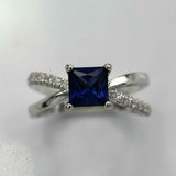 2ct Princess Blue Sapphire Diamond Split Band Engagement Ring 14k WhiteGold Over