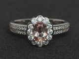 2.7ct Oval Cut Morganite Floral Halo Round Accents Ring 14k White Gold Finish