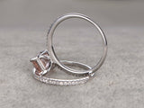 2ct Emerald Cut Morganite Bridal Wedding Set Engagement 14k White Gold Finish