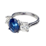 2ct Cushion Cut Blue Sapphire Engagement Ring Round Accent 14k White Gold Finish