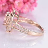2.6ct Pear Cut Morganite Engagement Ring Dual Halo Split Shank 14k RoseGold Over