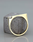 0.10Ct Round Cut Diamond Unique Signet Minimalist Ring 14K Yellow Gold Finish