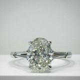 2.5Ct Oval Cut Diamond Baguette Accents Engagement Ring 14K White Gold Finish