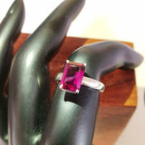 1.5ct Engagement Ring Emerald Cut Pink Ruby Solitaire 14k White Gold Finish