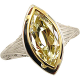3Ct Marquise Cut Yellow Sapphire Vintage Solitaire Ring 14K Dual Tone Gold Over