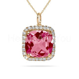 2ct Cushion Cut Simulated Pink Sapphire Halo Pendant with Chain 14k Gold Plated