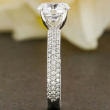 2ct Round Diamond Cluster Accent Solitaire Engagement Ring 14k White Gold Finish