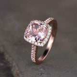 2ct Engagement Ring Cushion Cut Morganite Round Accents Halo 14k Rose Gold Over