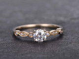 0.5ct Round Cut Diamond Milgrain Accent with Solitaire Ring 14k Yellow Gold Over