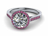 1.3ct Round Cut Pink Sapphire Accents Halo Engagement Ring 14k White Gold Finish