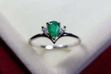 0.2ct Engagement Ring Pear Cut Emerald Curved Minimalist 14k White Gold Finish