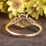 1ct Oval Cut Simulated Morganite Cluster Engagement Ring 14k Rose Gold Plated