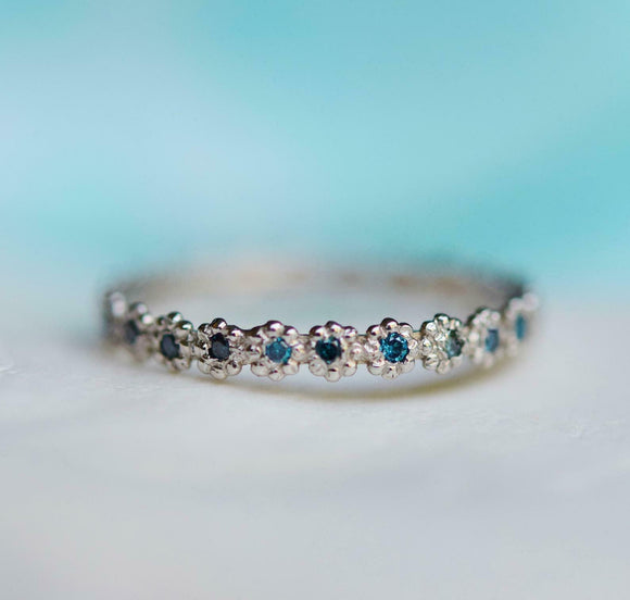 1ct Round Cut London Blue Topaz Flower Eternity Wedding Band 14k White Gold Over