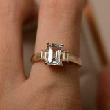 1.5ct Engagement Ring Emerald Cut Diamond Accents Trilogy 14k Rose Gold Finish