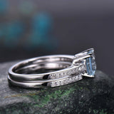 2Ct Asscher Cut Blue Aquamarine Bridal Set Engagement Ring 14K White Gold Finish