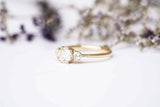 Trillion Accents Trilogy Engagement Ring 1.6ct Round Diamond 14k YellowGold Over