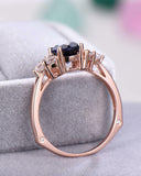 2Ct Round Cut Blue Sapphire Engagement Ring 14K Rose Gold Finish Diamond Accents