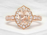 2ct Engagement Ring Oval Cut Peach Morganite Halo Milgrain 14k Rose Gold Finish