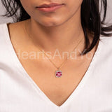 2ct Cushion Cut Simulated Pink Sapphire Halo Pendant with Chain 14k Gold Plated