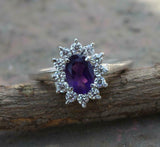 2ct Engagement Ring Oval Cut Purple Amethyst Diamond Floral 14k WhiteGold Finish