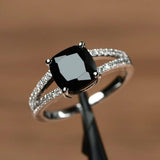 Split Shank Engagement Ring 1.8ct Cushion Cut Black Diamond 14k WhiteGold Finish