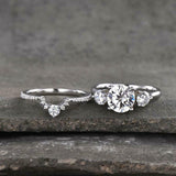 2.3ct Engagement Ring Round Cut Diamond Crown Bridal Set 14k White Gold Finish