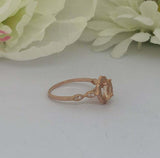 1.3ct Oval Cut Peach Morganite Engagement Ring Art Deco Halo 14k RoseGold Finish