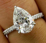 4.5ct Pear Diamond Hidden Halo Solitaire Ring 14K White Gold Over Round Accent