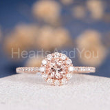 1.5ct Round Cut Simulated Peach Morganite Floral Halo Ring 14k Rose Gold Plated