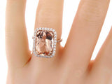 7ct Oval Peach Morganite Halo Diamond Accent Engagement Ring 14K Rose Gold Over