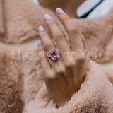 2.3ct Emerald Cut Simulated Morganite Halo Engagement Ring 14k White Gold Plated