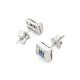 2ct Stud Earrings Princess Cut Blue Sapphire Square Cluster 14k WhiteGold Finish