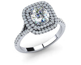 2ct Cushion Cut Diamond Engagement Ring 14k WhiteGold Over Double Halo Solitaire