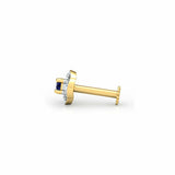 0.4ct Round Blue Sapphire Screw On Nose Pin Ring Piercing 14k Yellow Gold Finish