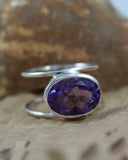 2ct Oval Cut Purple Amethyst Double Split Shank Ring 14k White Gold Finish