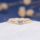 0.2ct Baguette Cut Simulated Blue Aquamarine Minimal Ring 14k Rose Gold Plated