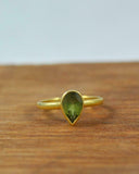 1ct Engagement Ring Pear Cut Green Peridot Solitaire 14k Yellow Gold Finish