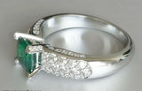 2ct Cushion Cut Green Emerald Engagement Ring Studded Accent 14k White Gold Over