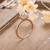 1ct Round Cut Simulated Peach Morganite Accented Halo Ring 14k Rose Gold Plated