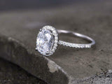 2.35ct Engagement Ring Oval Cut Diamond Round Accent Halo 14k White Gold Finish