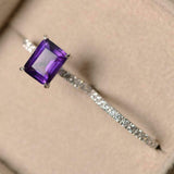 2.2ct Engagement Ring Emerald Cut Amethyst Bridal Set Band 14k White Gold Finish