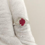 2ct Engagement Ring Oval Cut Pink Ruby Cluster Halo 14k White Gold Finish