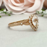 2.2ct Engagement Ring Pear Cut Diamond Leaf Inspired Halo 14k Yellow Gold Finish