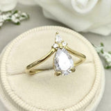 1.5ct Engagement Ring Pear Cut Diamond Curved Chevron Women 14k Yellow Gold Over