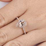 2.1ct Pear Cut Peach Morganite Diamond Halo Solitaire Ring 14k Rose Gold Finish